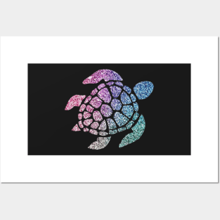 Rainbow Ombre Faux Glitter Turtle Posters and Art